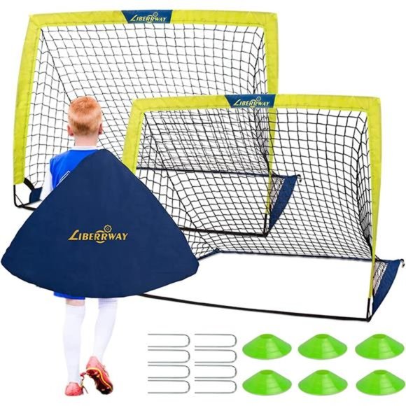 Soccer Goal 4'x 3' Portable Kids Soccer Goals with 6 Training Cones,, 2 Set - Picture 1 of 6